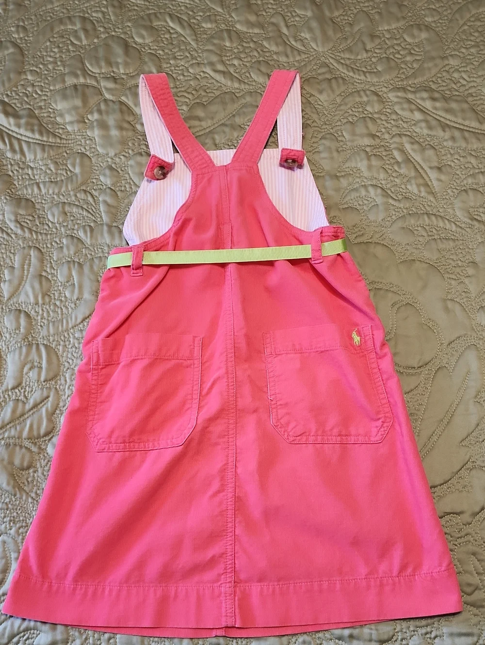 Ralph Lauren Bright Pink Pinafore Dress with Lime Green Bow